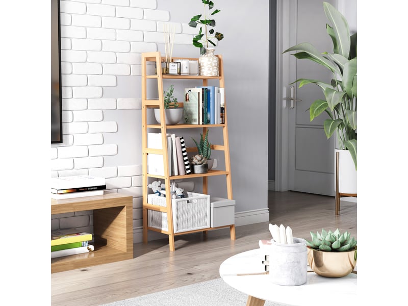  Etagère échelle en bambou 4 niveaux bibliothèque style naturel 48l x 31,5l x 120h cm  - Conforama D