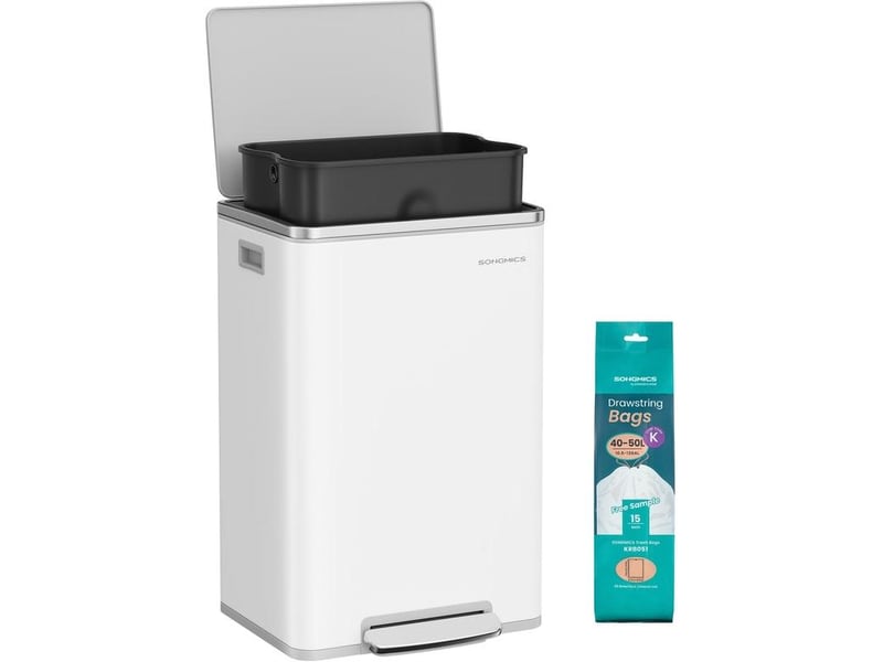  Poubelle de cuisine 50 l avec seau intérieur amovible ergonomique 41,6 x 37,2 x 64,7 cm en acier noir 12_0012736  - Conforama A