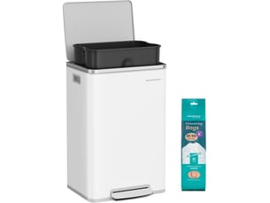 Poubelle de cuisine 50 l avec seau intérieur amovible ergonomique 41,6 x 37,2 x 64,7 cm en acier noir 12_0012736