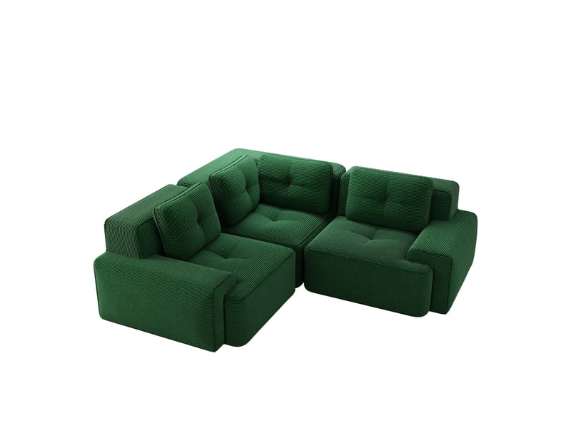  Canapé d'angle modulaire avec assise profonde et dossier enveloppant sans montage en tissu côtelé vert  - Conforama A