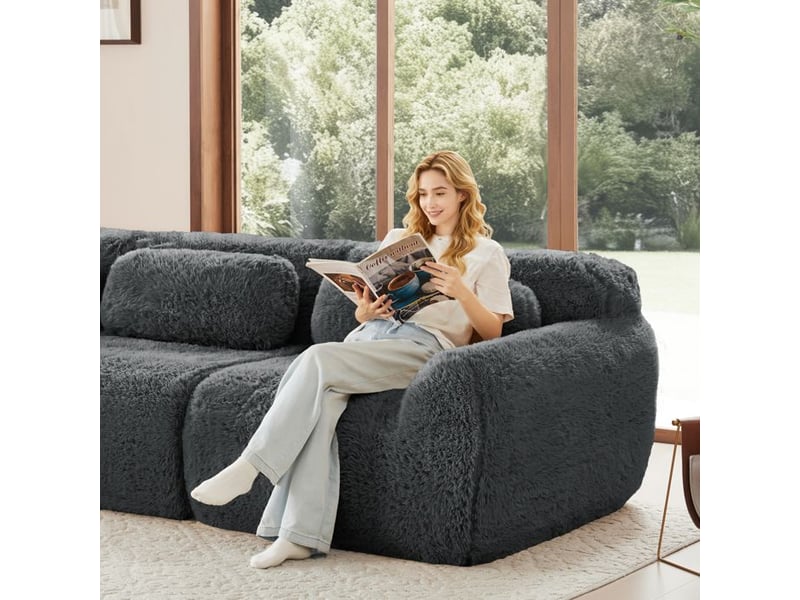  Ottoman en peluche - gris - tissu peluche de qualité - dimensions 80x75x42 cm - poids 8,05 kg - design modulaire  - Conforama E
