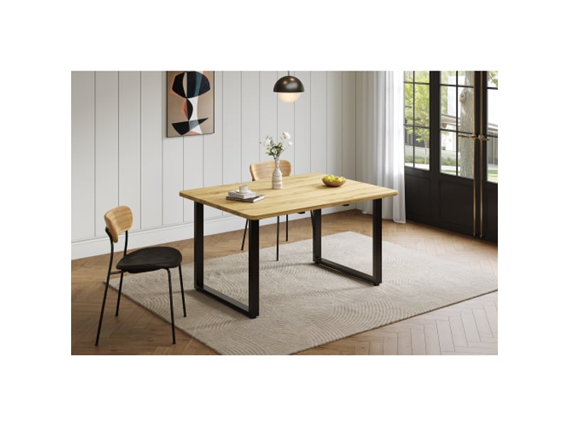 Table à manger extensible rectangulaire 3 longueurs 140180220 cm – 6 à 10 pers – pieds métal, bois naturel - Conforama E