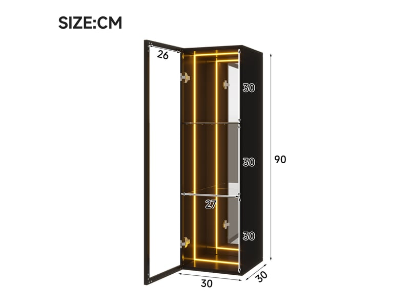  Vitrine 30 x 30 x 90 cm – noir – led, verre trempé et portes à fermeture amortie  - Conforama C