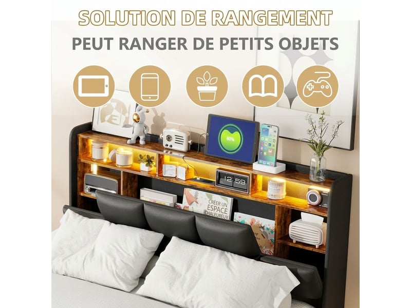  Lit coffre ezssw 140 x 190 cm coloris noir  - Conforama D