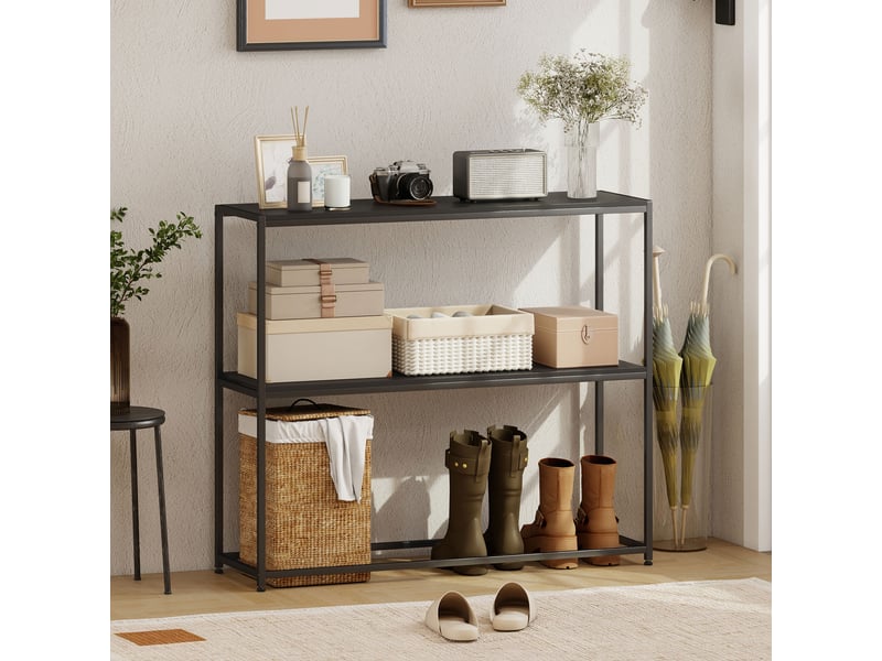  Table console en acier 2 étagères design moderne pour salon entrée couloir 100 x 30 x 87 cm noir  - Conforama D