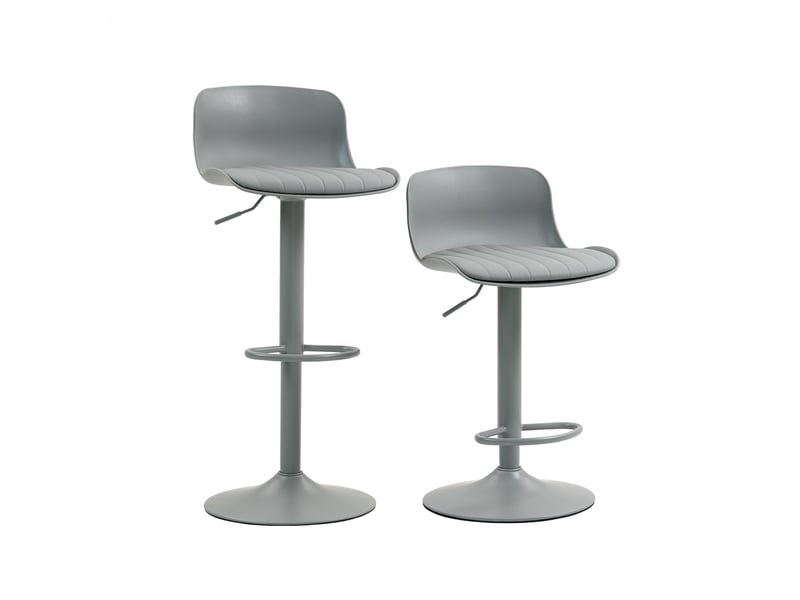  Tabouret de bar pivotant avec dossier ergonomique, vérin à gaz et assise rembourrée, en métal et tissu, gris  - Conforama A