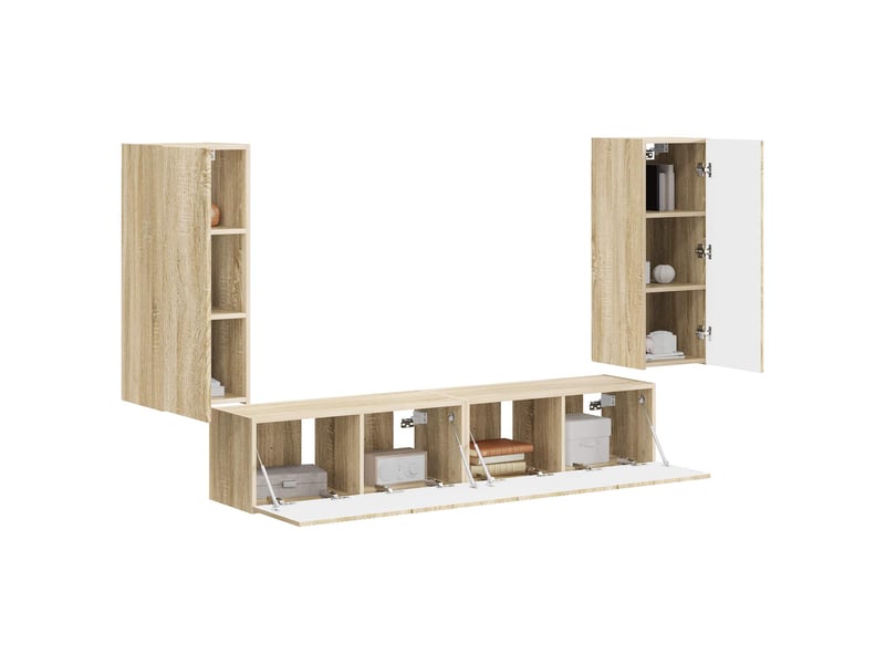  Ensemble de meuble tv - banc tv - meuble de rangement mural 4 pcs chêne sonoma bois d'ingénierie  - Conforama C