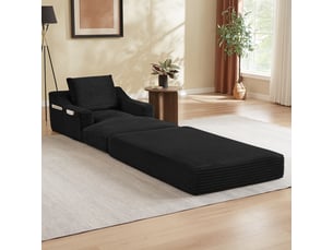 Fauteuil convertible 1 place en velours côtelé noir, 100 x 160 x 85 cm, sans montage, agencement modulable, conception double couche, pour le salon