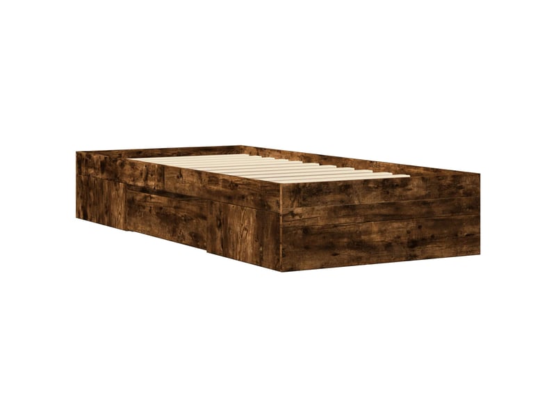 Lit simple- lit adulte - cadre de lit avec rangement avec tiroir chêne fumé 80 x 200 cm - Conforama B