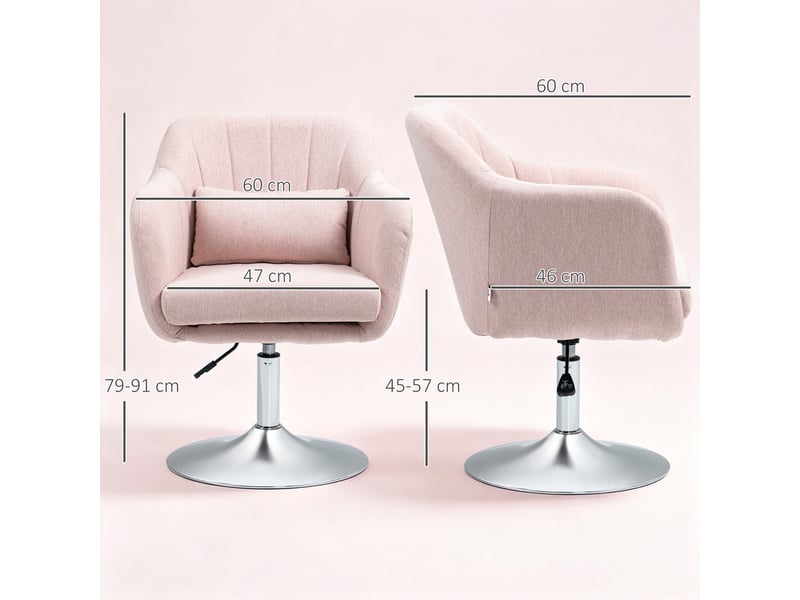  Fauteuil de salon coussins lombaires hauteur réglable pivotant 360° piètement en métal rose  - Conforama E