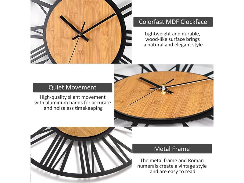  Horloge murale métal et bois 40cm – style classique  - Conforama E