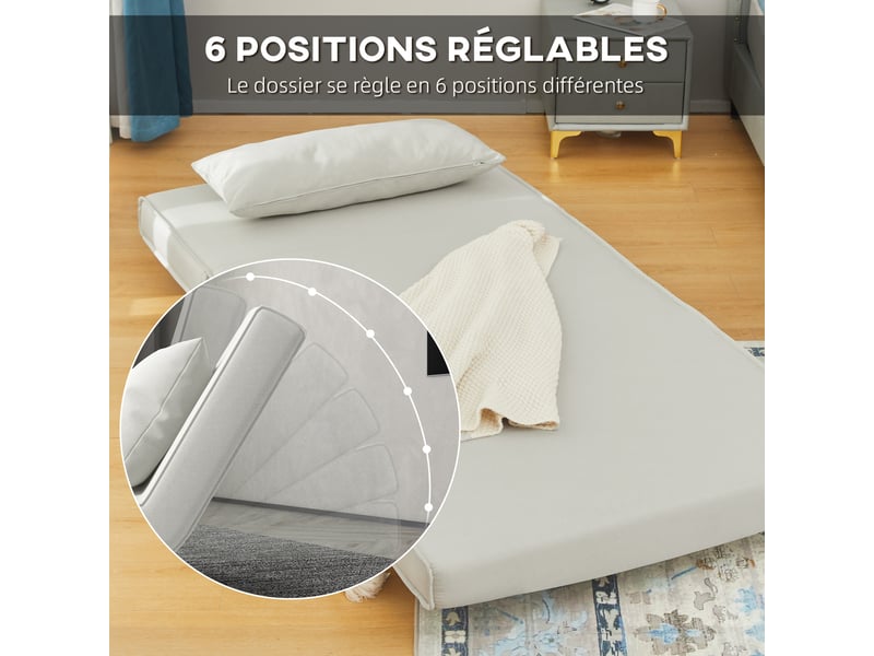  Canapé-lit 1 place avec dossier réglable, coussin inclus et pieds charge pliables 120 kg blanc  - Conforama W
