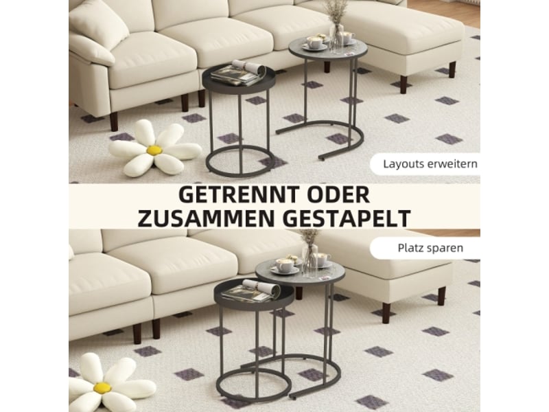Lot de 2 tables basses gigognes en métal gris, design plateau pour salon - Conforama D