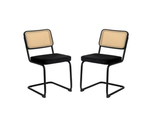 4 chaises salle à manger en velours et rotin - pieds chromés, style breuer mid-century, rembourrées, salon-cuisine