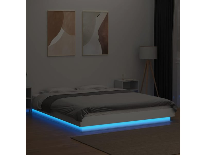  Lit double- lit adulte -  cadre de lit avec lumières led sans matelas blanc 150x200 cm  - Conforama C