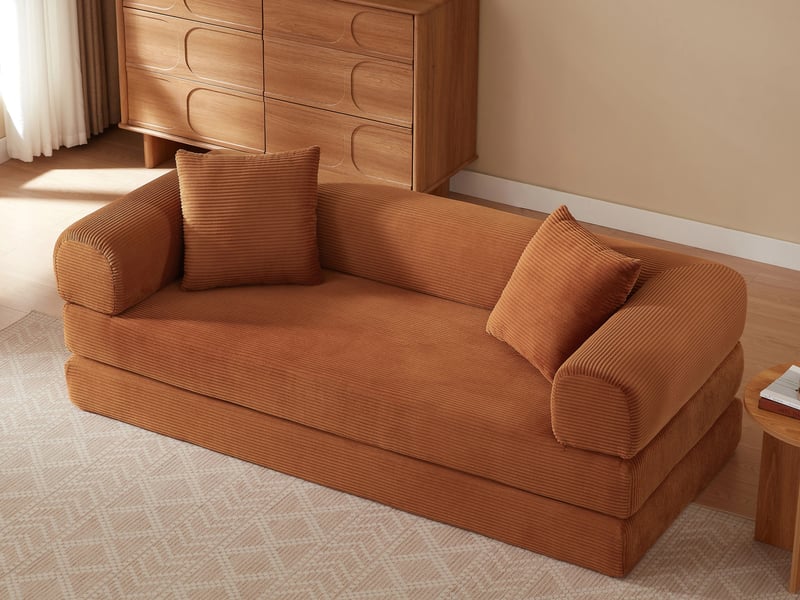  Canapé droit convertible ,2 places,pour le salon, la chambre ou les appartements,195 x 89 x 59 cm,couleur orange  - Conforama D