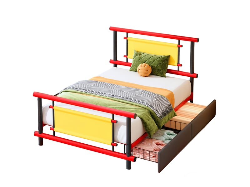  Modenvie lit enfant avec tiroirs 90x200 cm - structure metallique robuste, sans matelas - rouge  - Conforama A