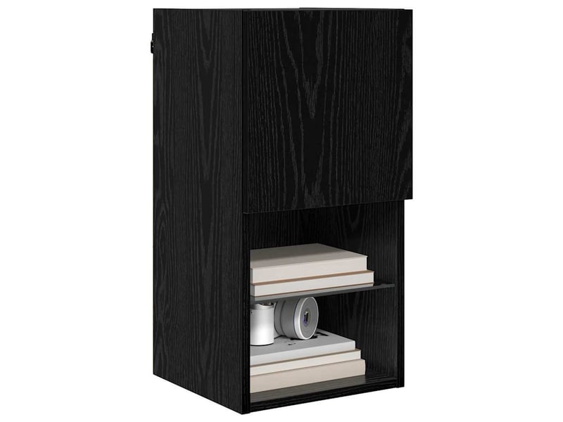 Lot de 2 meuble tv mural, meuble tv suspendu chêne noir bois d'ingénierie shl78487 - Conforama C