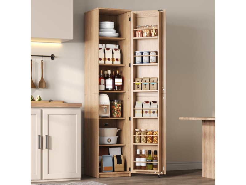  Colonne de rangement 40x40x183 cm avec étagères réglables, rangements de porte et meuble cuisine salle de bain mdf naturel OMNIGLINT TRADING LTD - Conforama B