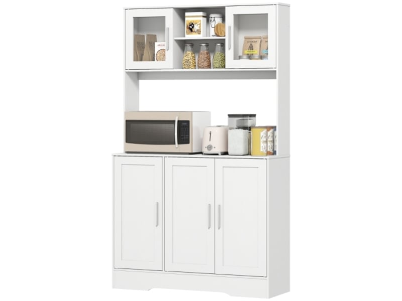  Meuble cuisine blanc scandinave, 4 compartiments, étagères réglables et portes vitrées, rangement moderne  - Conforama A