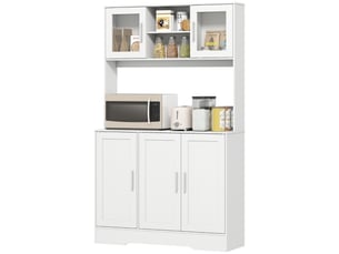 Meuble cuisine blanc scandinave, 4 compartiments, étagères réglables et portes vitrées, rangement moderne
