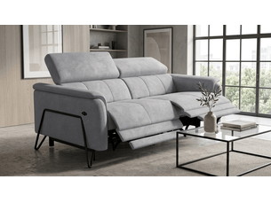 Canapé 3 places roden, 2x relax, tissu velours gris clair