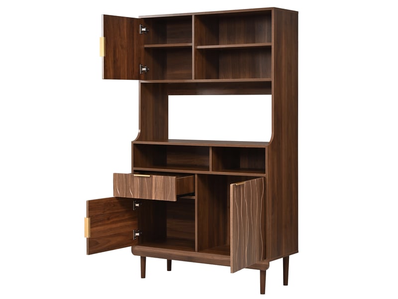 Buffet de cuisine 3 portes 1 tiroir 100x32x170 cm - meuble haut avec étagères ouvertes - pb et mdf - bois - Conforama E