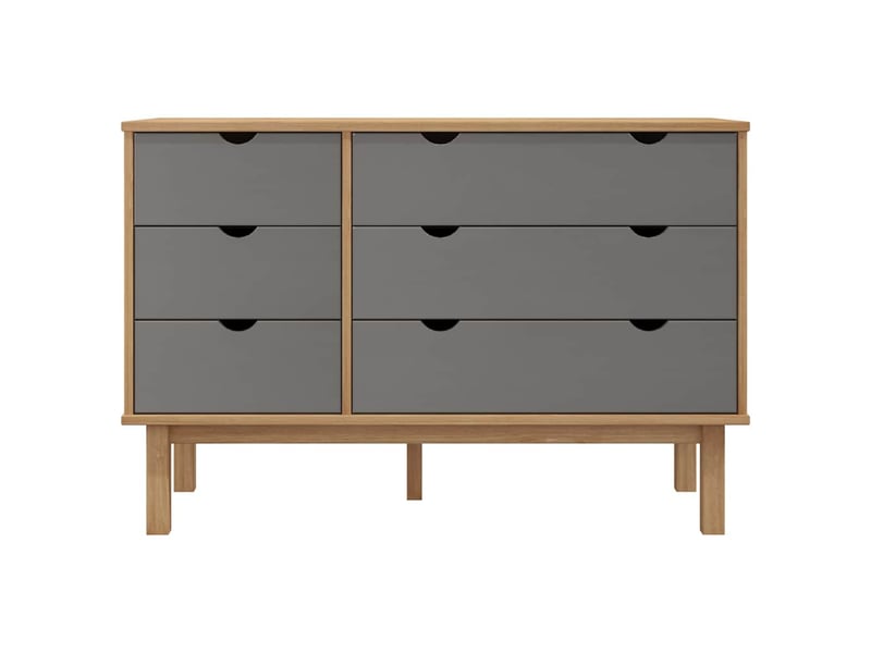  Commode, armoire à tiroirs bureau otta marron et gris 111x43x73,5 cm bois de pin massif  - Conforama C