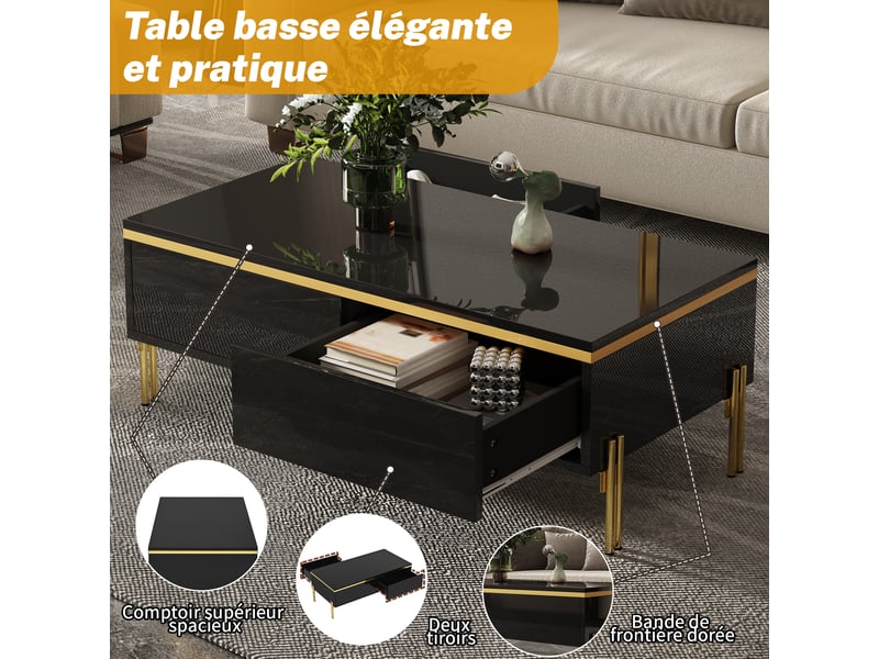 Table basse moderne laquée brillante, table d'appoint élégante, multifonctionnelle, meuble de salon, 100 x 50 x 36 cm (longueur x largeur x hauteur) - Conforama D