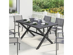 Table de jardin rectangulaire en métal noir plateau hdpe à lattes pour 6 personnes 150x90x74 cm