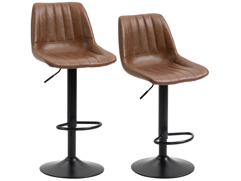 Tabourets de bar réglables et pivotants avec dossier et repose-pieds, lot de 2 en similicuir et acier marron - Conforama A