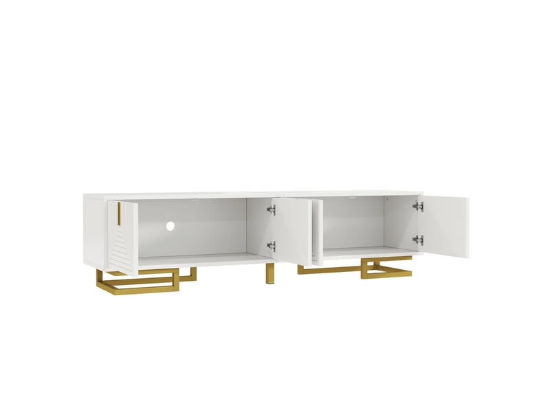  Meuble tv design contemporain avec portes texturées et pieds dorés meuble tv avec rangement  - Conforama E