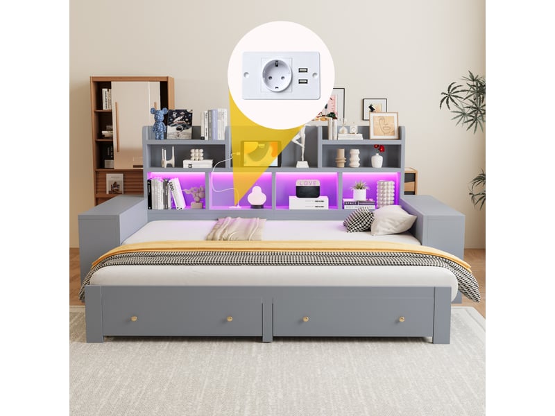  Canapé-lit extensible tcqpz 90180 x 200 cm rangement led prise intégrée gris  - Conforama E