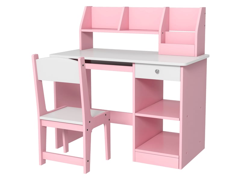  Bureau enfant avec chaise et rangements rose 90 x 45 x 90 cm  - Conforama B