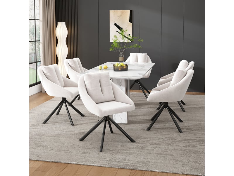  Lot de 4 chaises salle à manger 59x65x79 cm en velours aéré et métal beige, pivotantes à 360°, dossier rembourré englobant  - Conforama B
