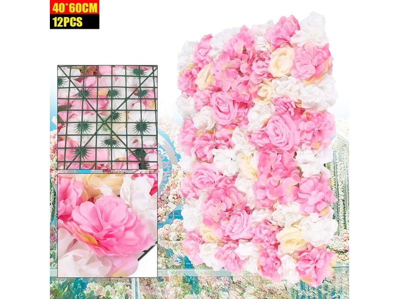 Mur de fleurs artificielles, 12 fleurs mariages, rue, fond mural, 40 x 60 cm, mariages, fêtes, décoration maison, rose - Conforama C