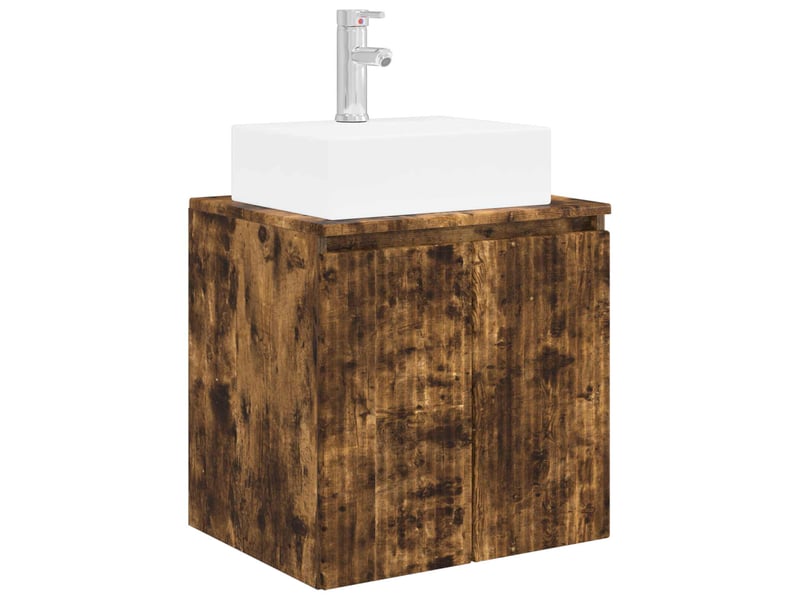  Vanité de lavabo mural, meuble de rangement chêne fumé 49.5x41x62.5 cm shl161  - Conforama A