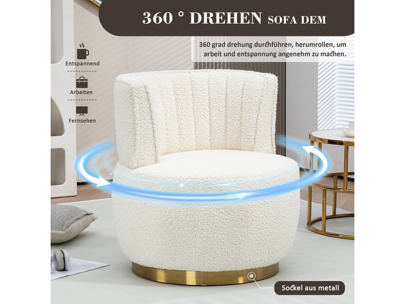 Fauteuil pivotant à 360° en tissu teddy blanc W2845P262594 - Conforama E
