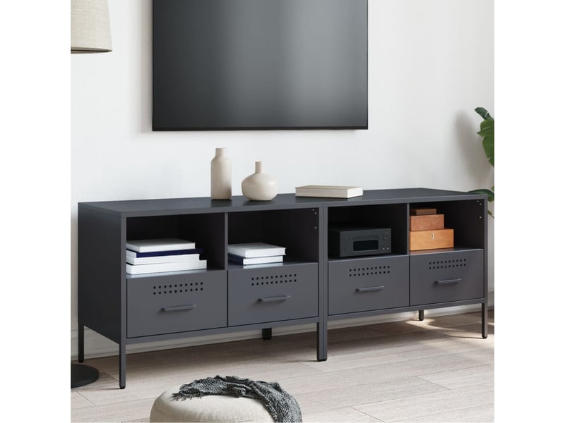  Lot de 2 meuble tv bas salon anthracite 68x39x50,5 cm acier shl41407  - Conforama B