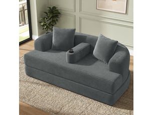 Canapé droit compressé convertible <strong>MODENVIE</strong> <strong></strong> 2 places Velours côtelé gris foncé