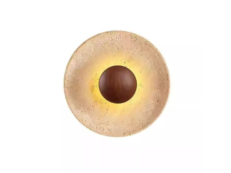  Applique murale en travertin style wabi-sabi lampe murale en travertin jaune naturel avec bois de noyer massif  - Conforama A
