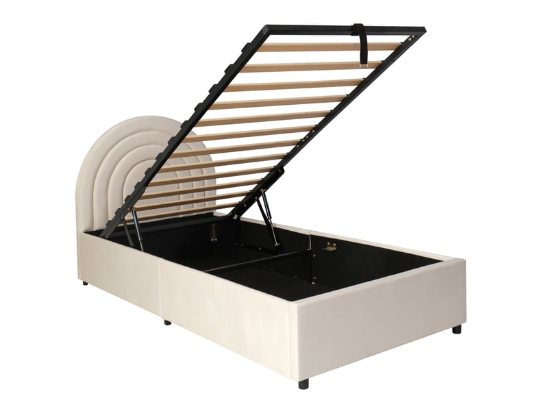  Lit rembourré 90 x 200 cm, lit enfant, lit simple avec sommier à lattes et tête de lit, lit junior, convient aux adultes et adolescents, lattes en bois, montage facile, velours, beige  - Conforama D