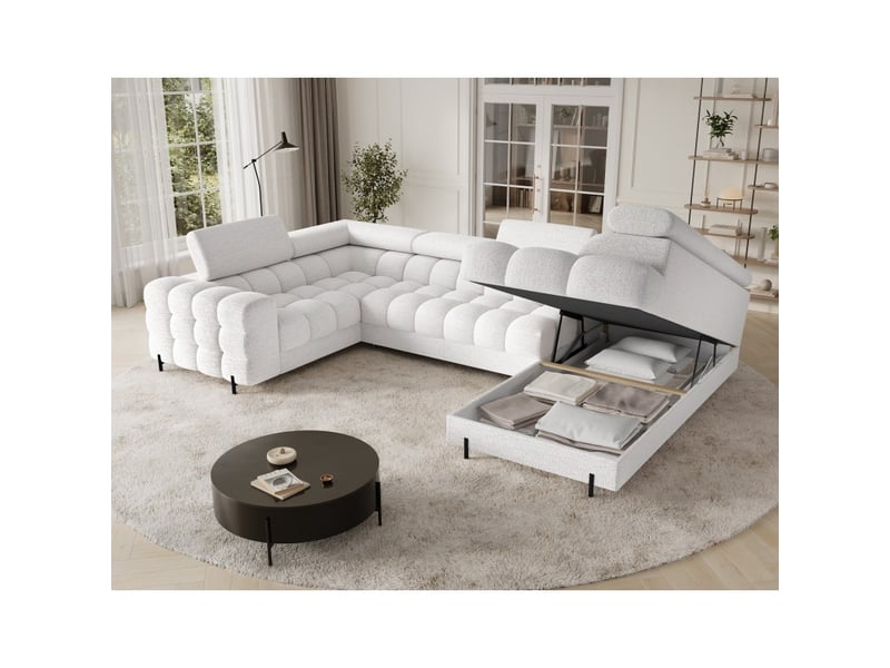 Canapé panoramique convertible factory 3 places blanc – angle droit avec coffre - Conforama D