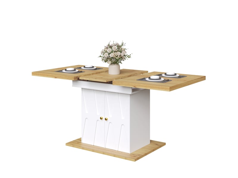  Table extensible avec plateau amovible et étagères intégrées, décor relief, pour cuisine, blanche, 110 × 70 × 76,5 cm  - Conforama A