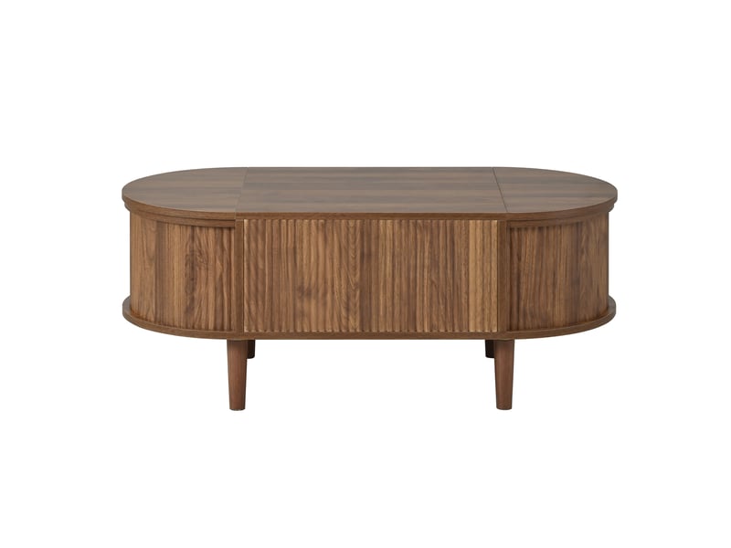 Table basse ovale réglable avec rangement, style vintage, table basse de salon, table de rangement multifonctionnelle, pieds en bois massif, meuble moderne multifonctionnel. - Conforama E