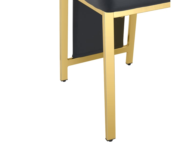 Set de table et de chaises 88 cm luxueux en verre trempé avec structure en métal dorée, combiné à 4 chaises minimalistes noires à bord doré pour la salle à manger - Conforama D