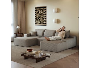 Canapé d’angle en l camel, 270 × 175 × 83 cm, configuration en l avec méridienne, espace de détente généreux, assise accueillante