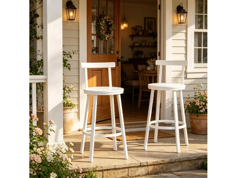  Tabourets de bar 51,5x51,5x89 cm lot de 2, avec dossier courbé, chaise de bar, structure en mdf et métal, couleur blanc  - Conforama B