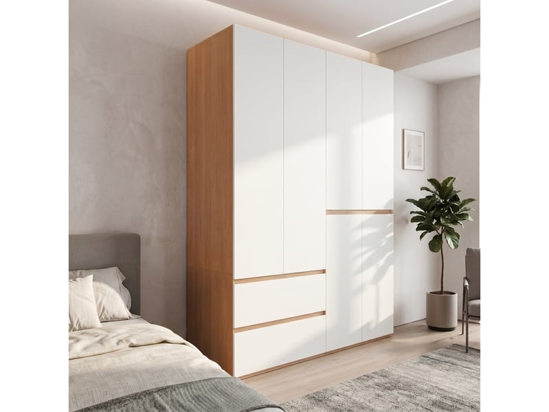 Armoire penderie 180 x 50 x 200 cm - 6 portes - 5 tiroirs - 2 barres de penderie - chêne artisan et blanc - Conforama C