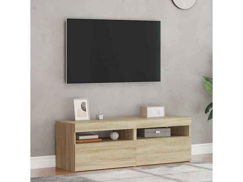  Lot de 2 meuble tv avec lumières led chêne sonoma 60x35x40 cm  - Conforama C